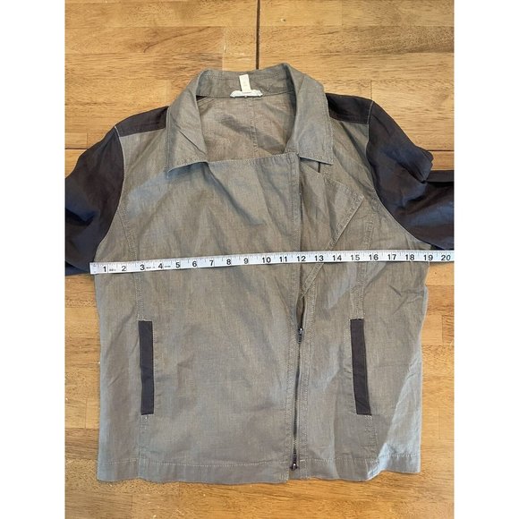 Eileen Fisher Asymmetrical Zip Moto Jacket-Org Linen-Stone/Brown-Medium NWT $258 - Picture 7 of 7